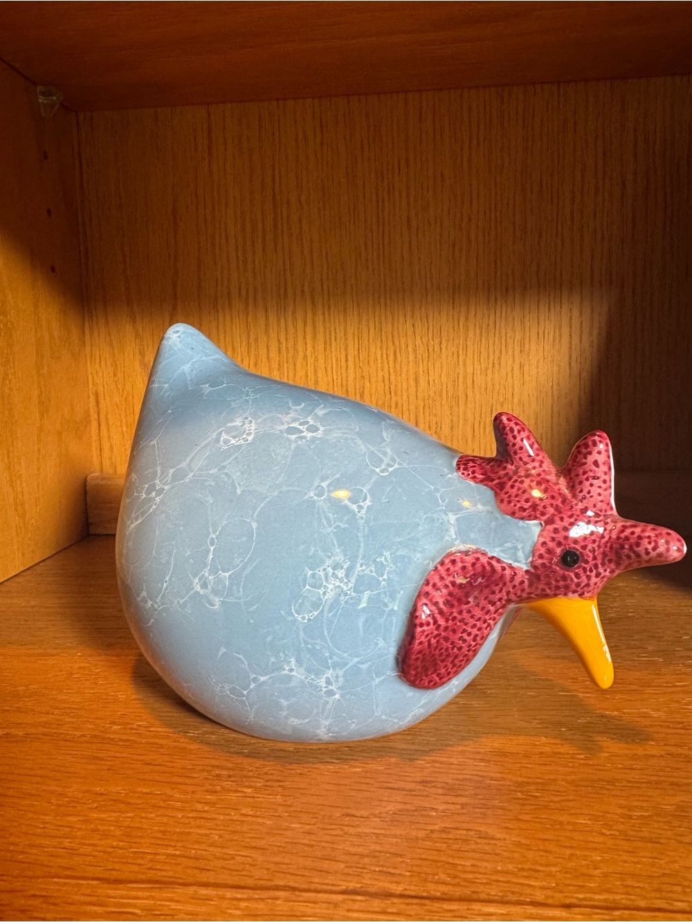 Ceramic Blue Chicken Figurine with Red Comb and Yellow Beak - Home Accents